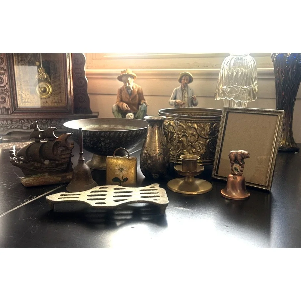 10 piece Vintage Brass, Bras Toned Lot - Decorative Bowl, Planter, Vase & More